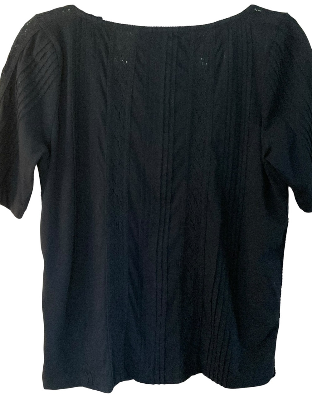 NWT Lauren Ralph Lauren Black Pintuck Lace Detail Blouse Top Size Medium - Picture 3 of 6